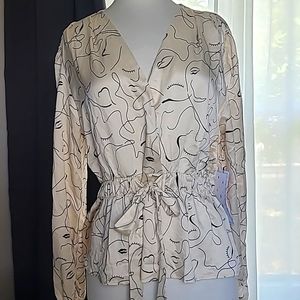 Sweet Rain Satin Long Sleeve V-neck Blouse